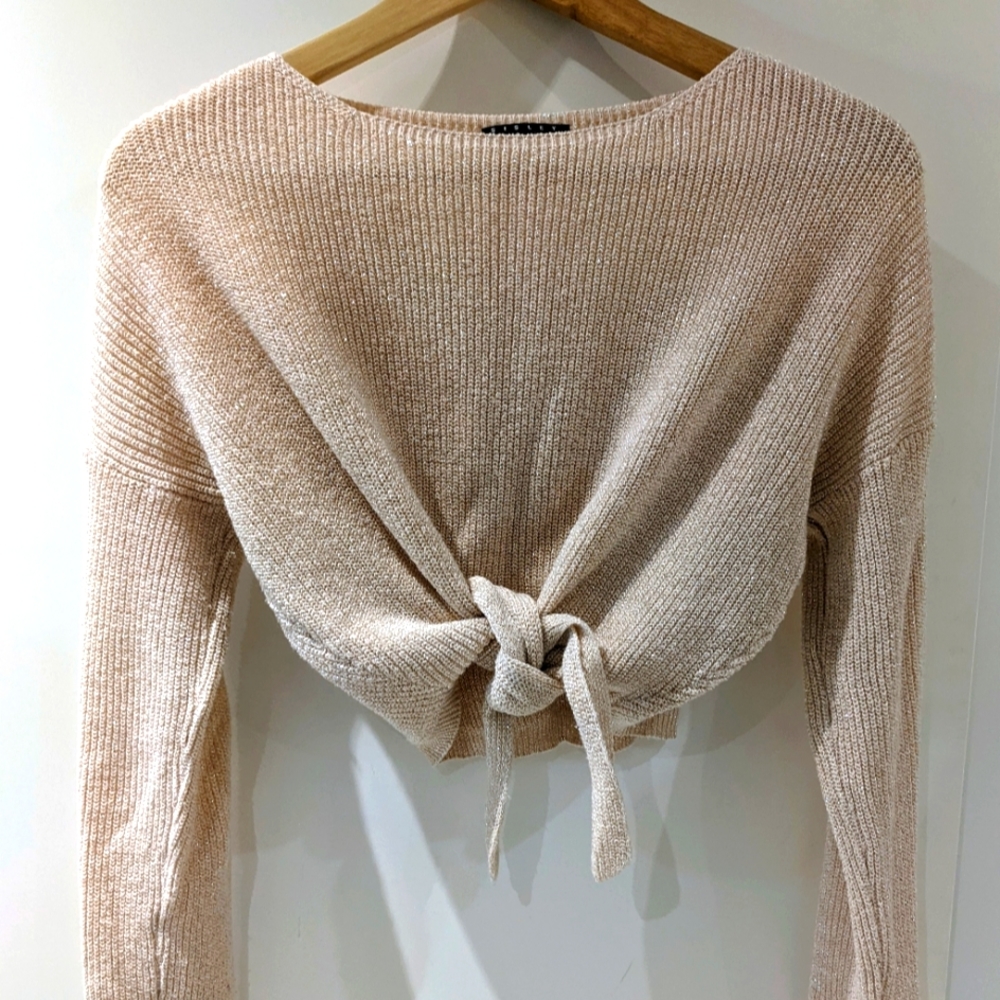 Girls Sisley sparkly  soft pink tie sweater